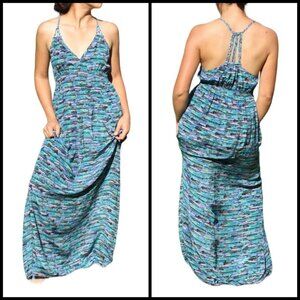 New Rieley Braided 100% silk blue maxi dress summer Size M beachy sexi open back